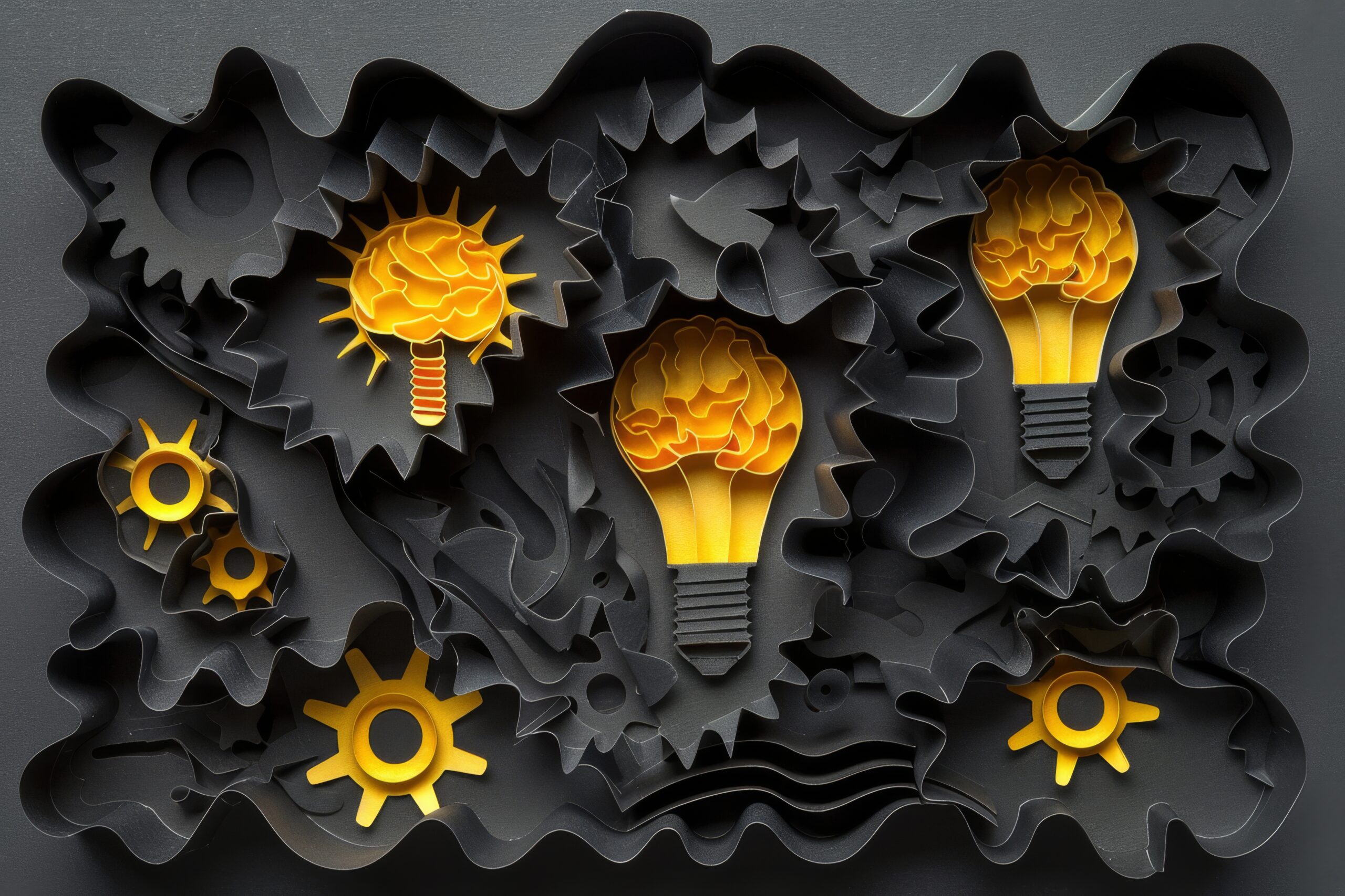 golden-lightbulbs-dark-layered-paper-cut-out-design-symbolizing-creativity-innovative-idea