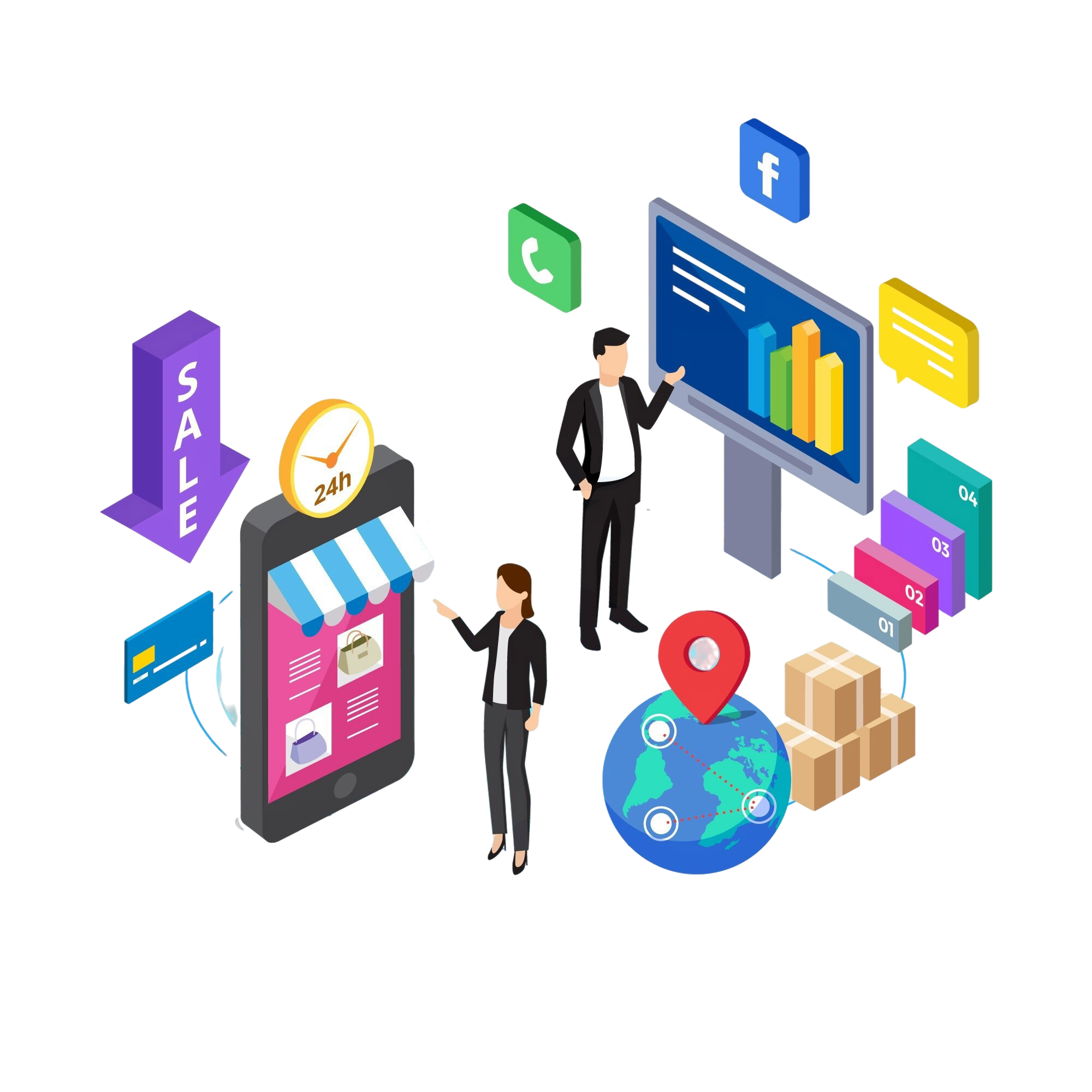 isometric-young-people-using-technological-devices-background