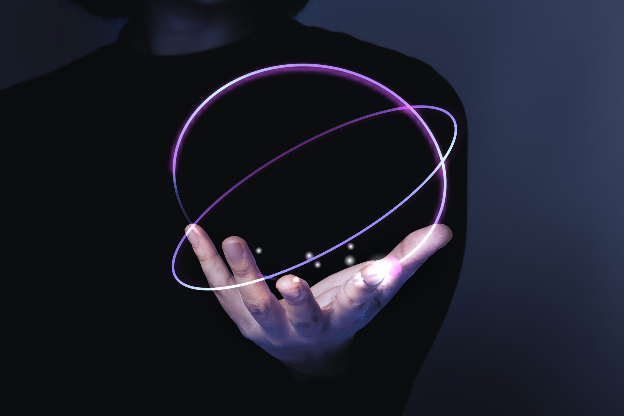 Woman’s hand presenting futuristic technology digital remix